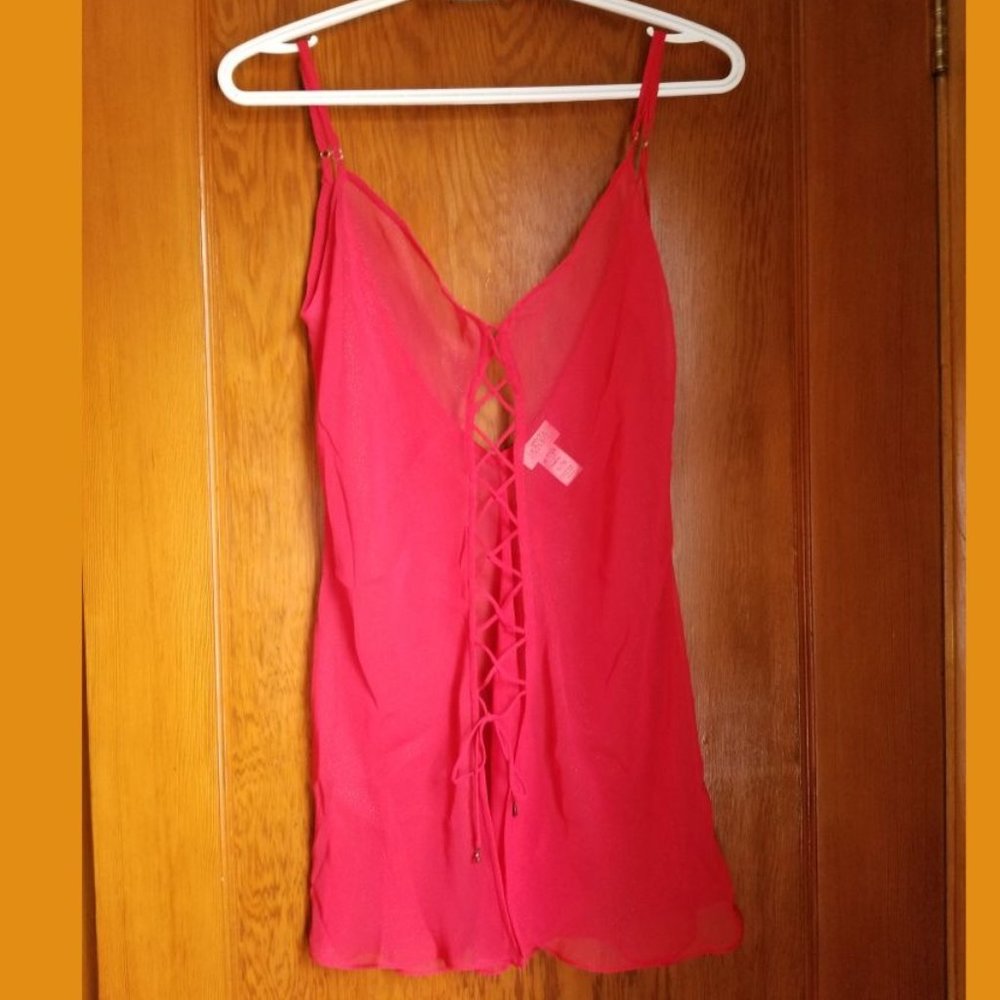 Vintage, sexy red w sparkles, short, chemise lingerie, nightdress, XL, La Senza